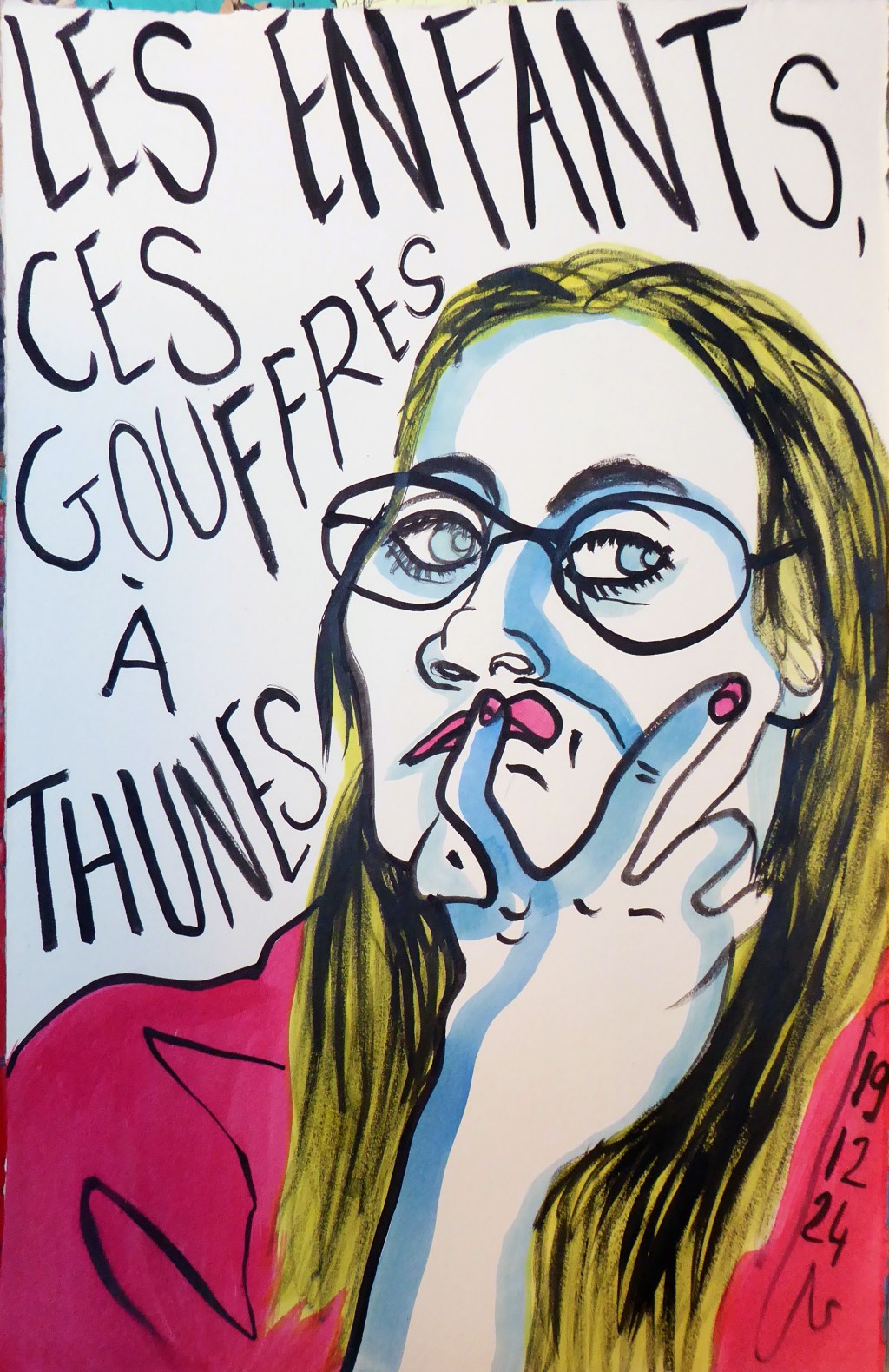 Dessin de Clotilde Salmon tiré de la série "je dessine donc j'écris" encre sur papier